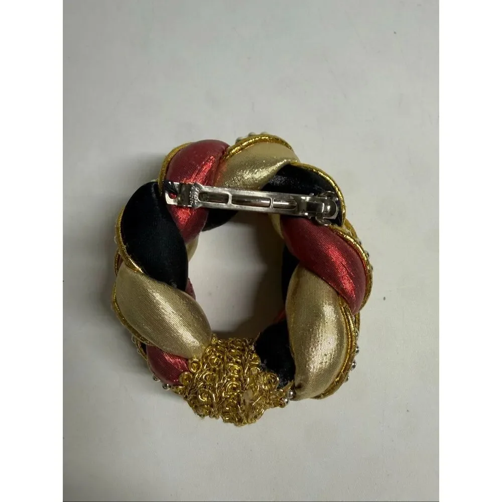 Vintage Braided Satin Hair Barrette Gold Black Red Statement French Clip